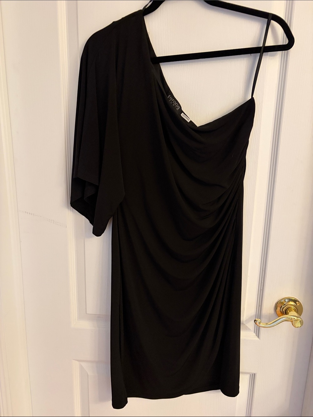 Enfocus Studio One-Shoulder Black Draped Cocktail Dress